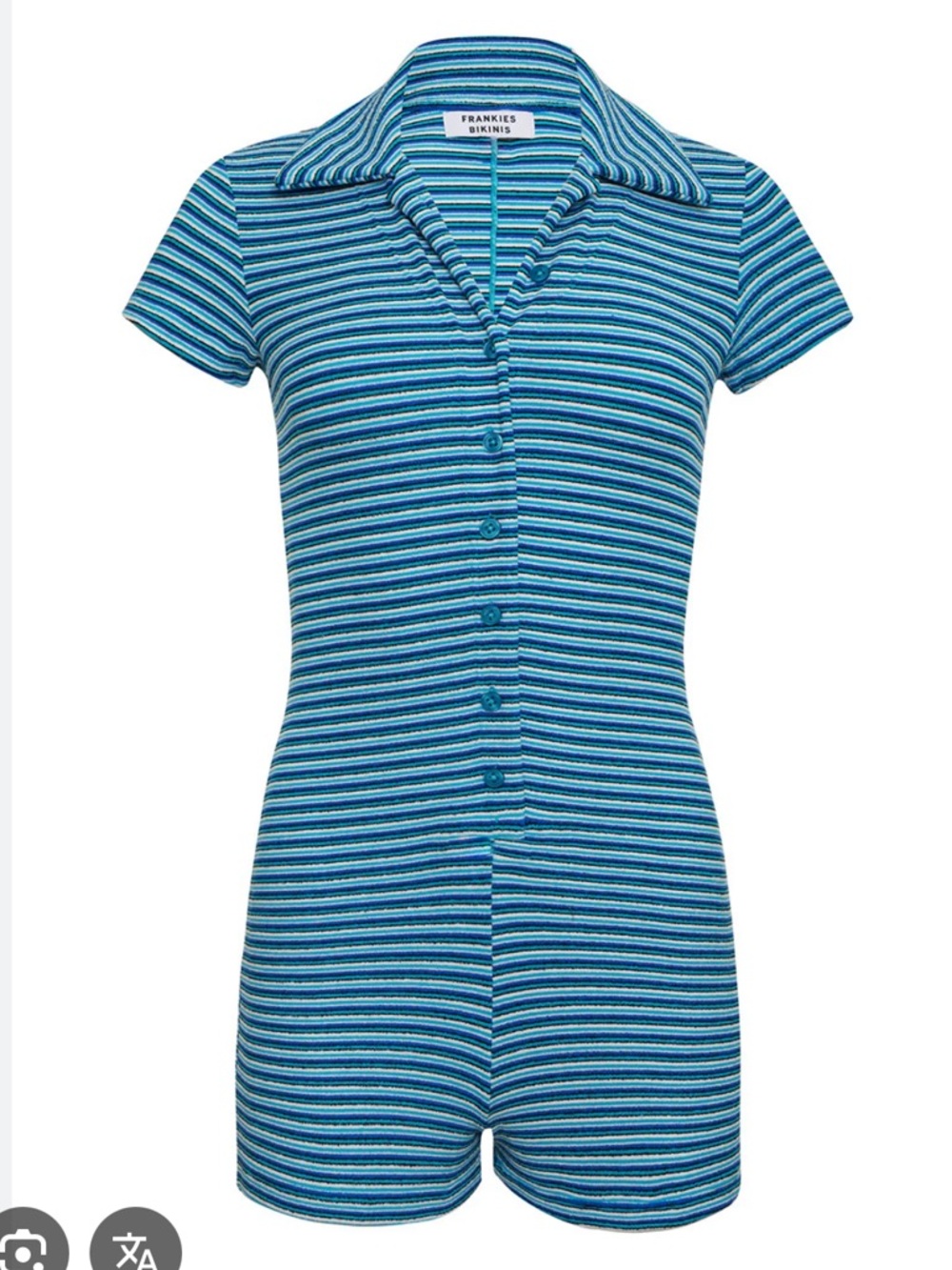 Frankie's Bikinis Blue Striped Rose Terry Romper - Positano Stripe Small